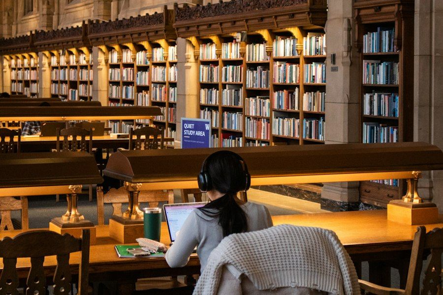 Student studying in a library